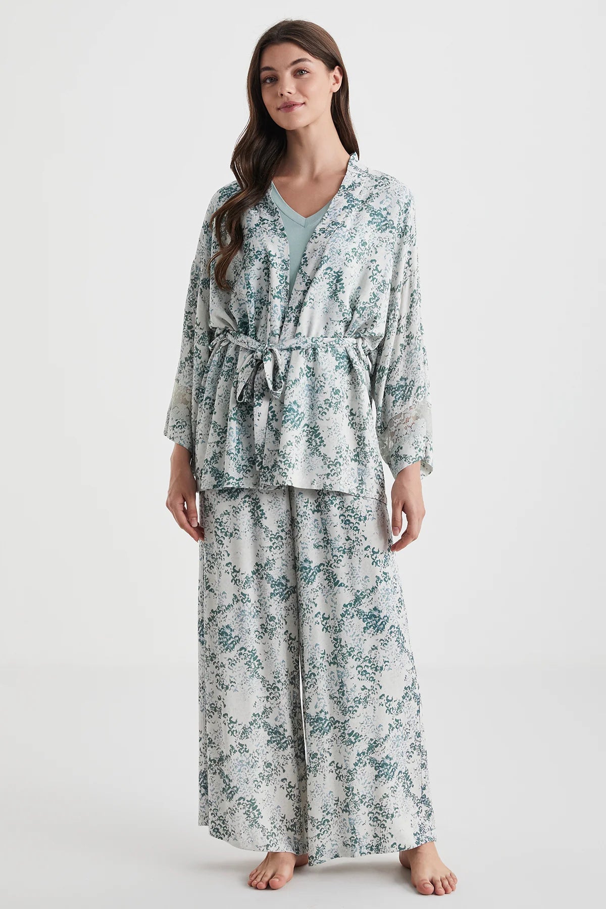 Kadın Mint Üçlü Sabahlıklı Pijama Takımı