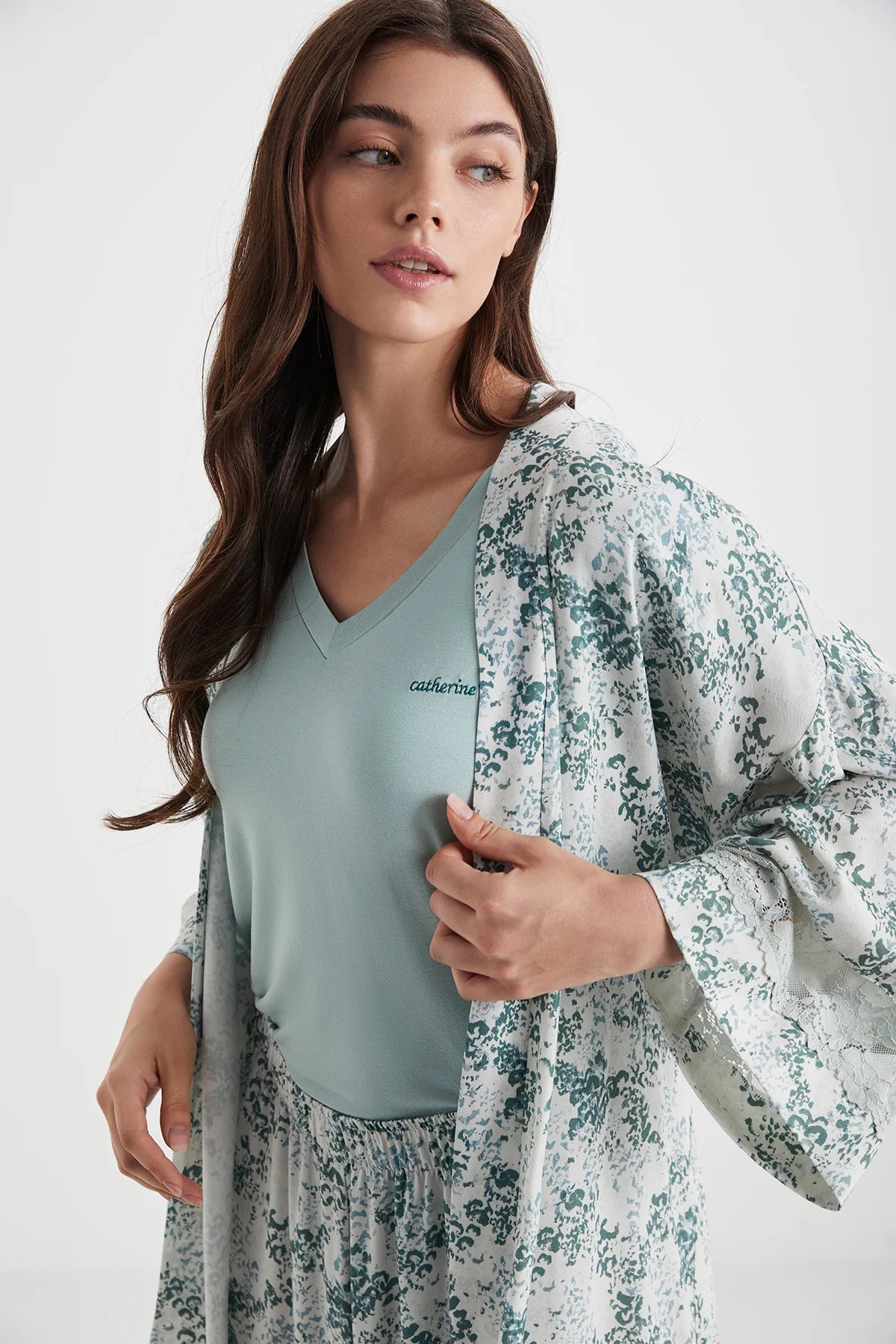 Kadın Mint Üçlü Sabahlıklı Pijama Takımı