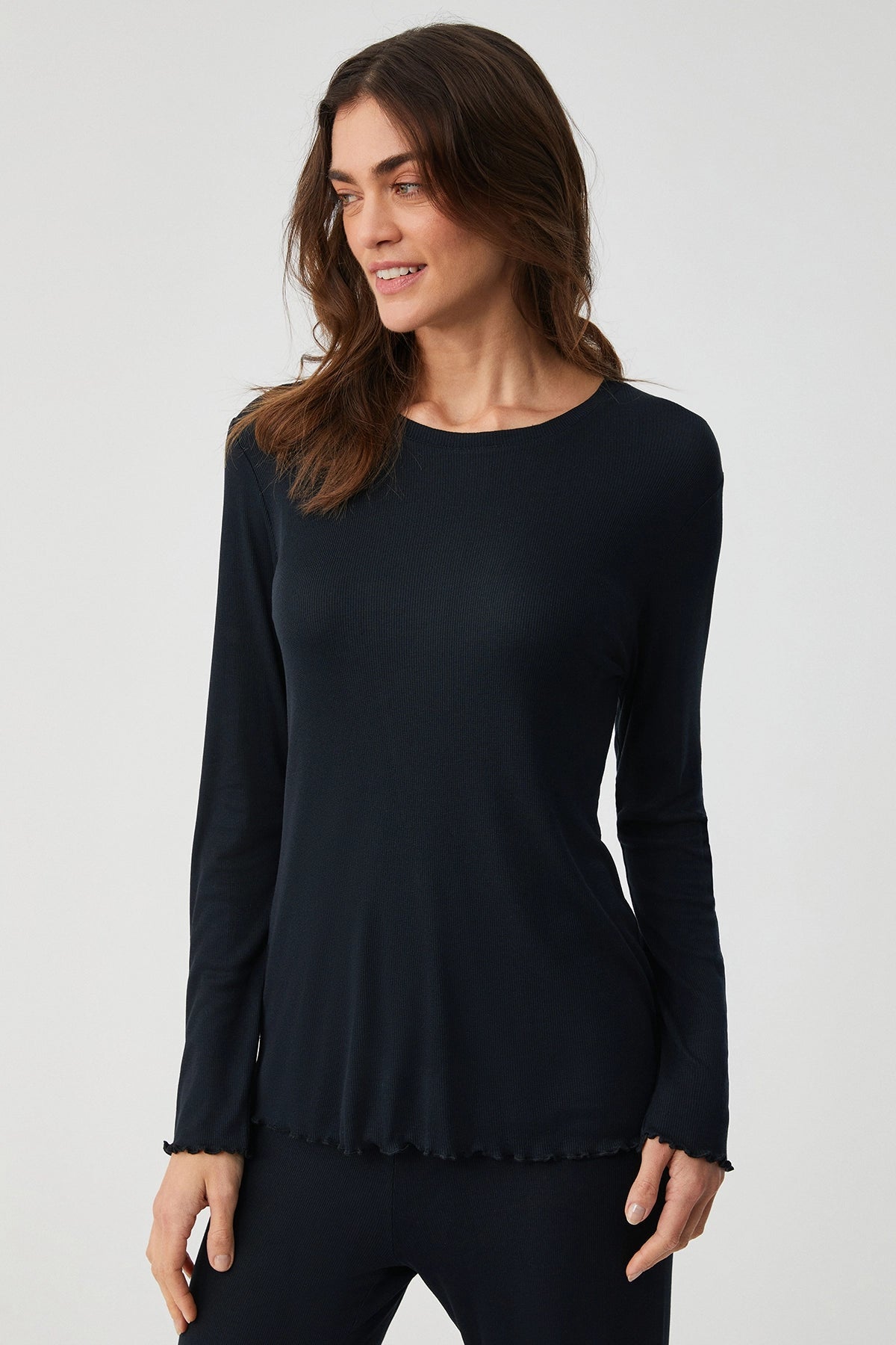 Yumuşak Dokulu Siyah Uzun Kollu Pijama Takımı