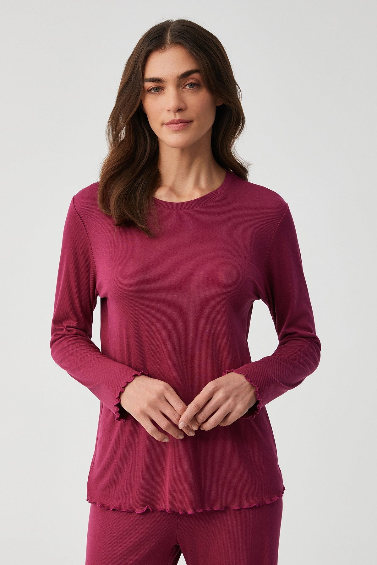 Yumuşak Dokulu Vişne Uzun Kollu Pijama Takımı