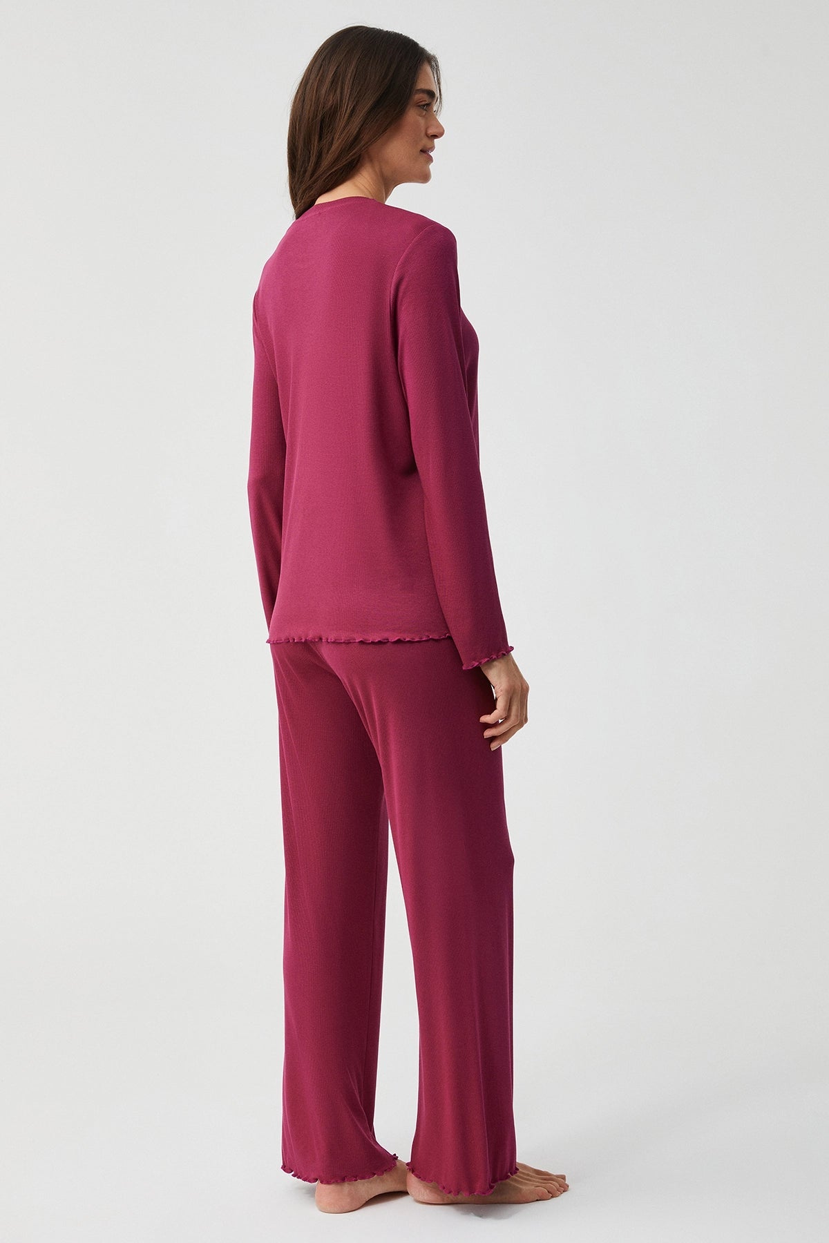 Yumuşak Dokulu Vişne Uzun Kollu Pijama Takımı