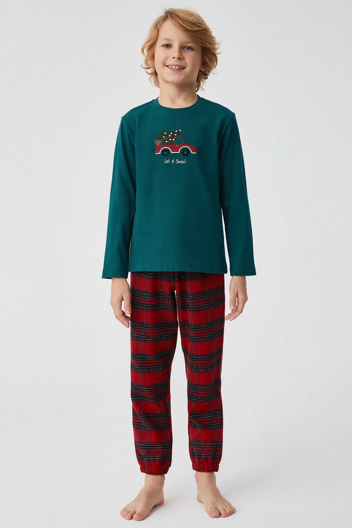 Natural Soft Erkek Çocuk Yeşil Pijama Takımı