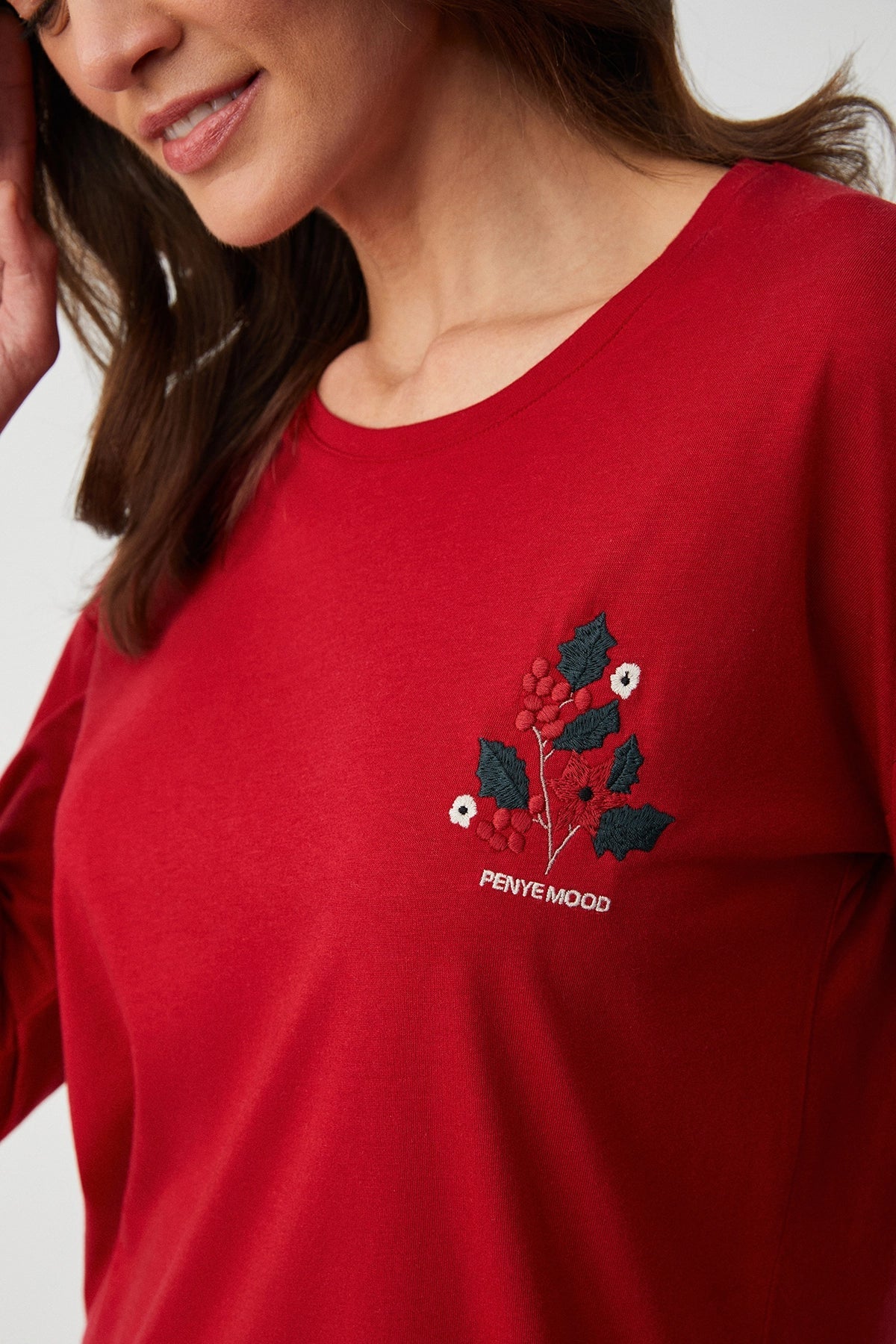 Kadın Kırmızı Uzun Kollu Pijama Takımı