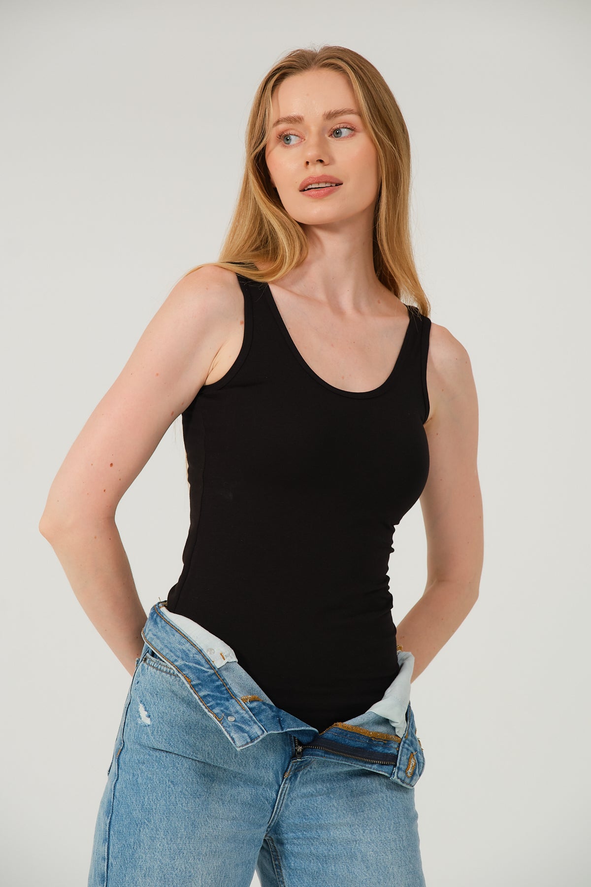 Kalın Askılı Siyah Pamuklu Basic Atlet