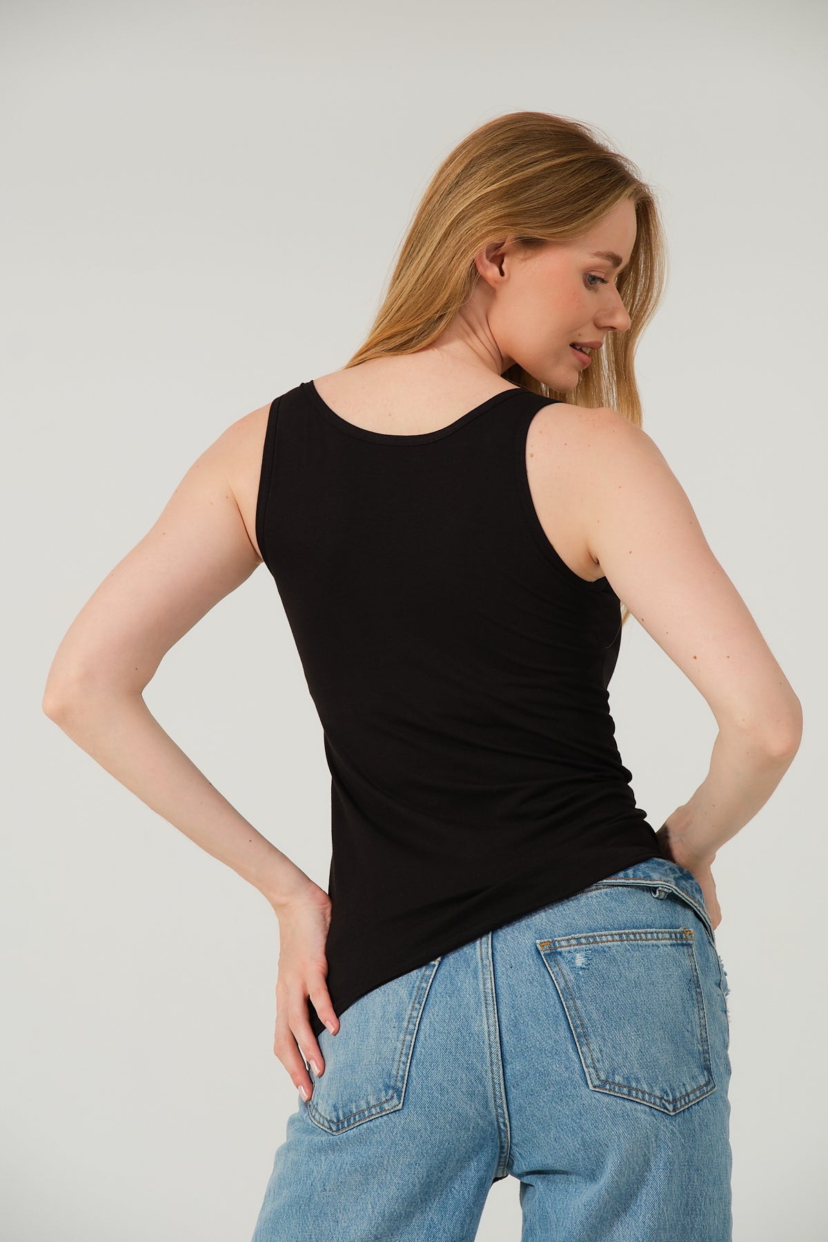 Kalın Askılı Siyah Pamuklu Basic Atlet