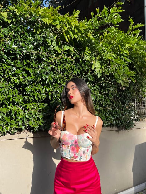 B Kap Çiçekli Destekli Ekru Bustiyer Takımı