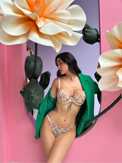 Mellie Simli Çiçek Desenli Destekli Ten Sütyen Takımı