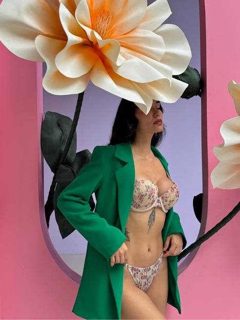 Mellie Simli Çiçek Desenli Destekli Ten Sütyen Takımı