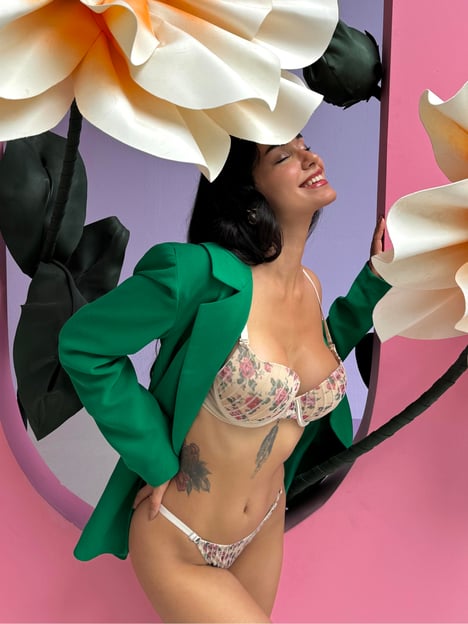 Mellie Simli Çiçek Desenli Destekli Ten Sütyen Takımı