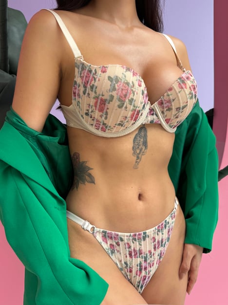 Mellie Simli Çiçek Desenli Destekli Ten Sütyen Takımı