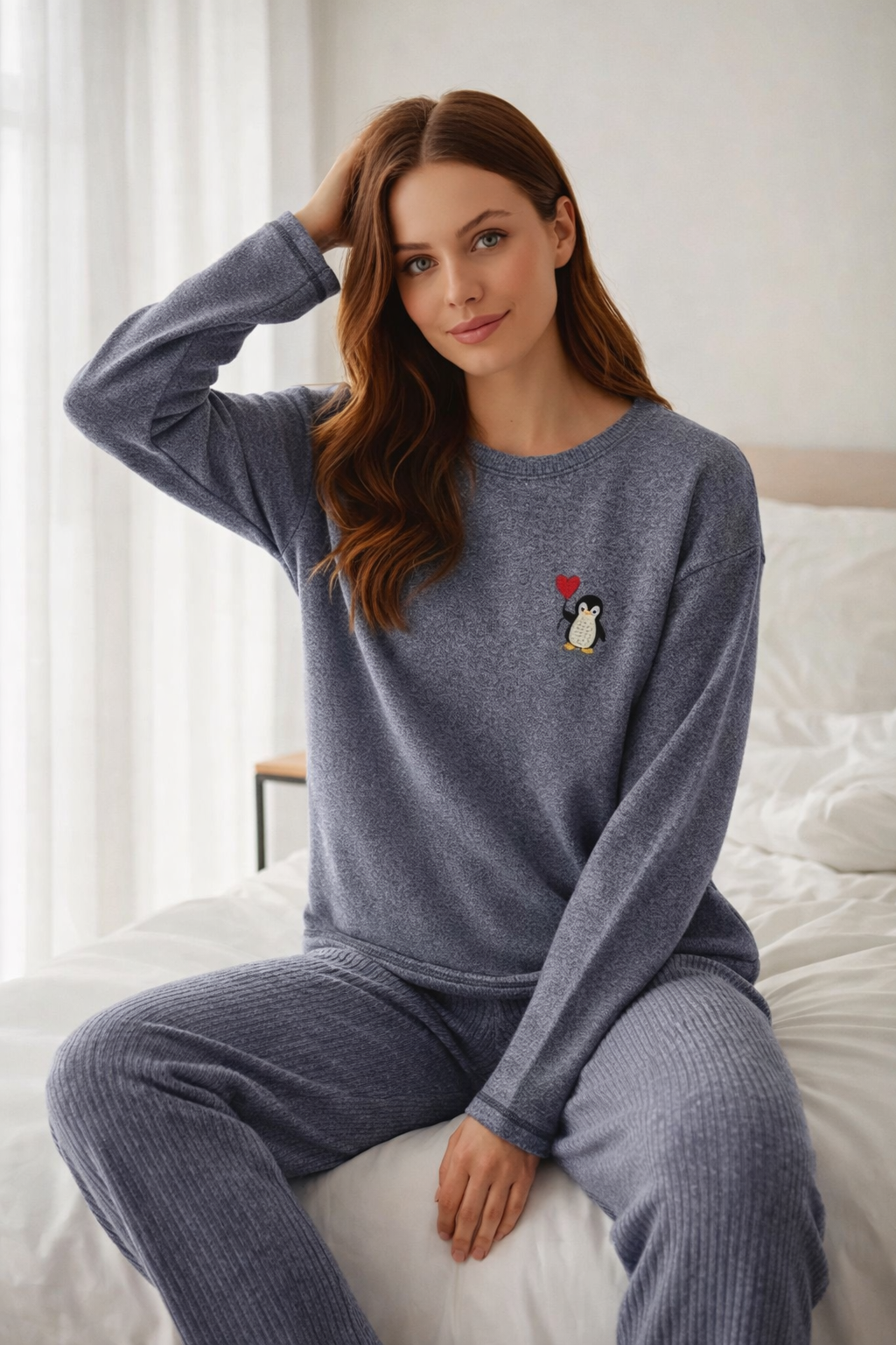 Gri Uzun Kollu Softel Pijama Takımı